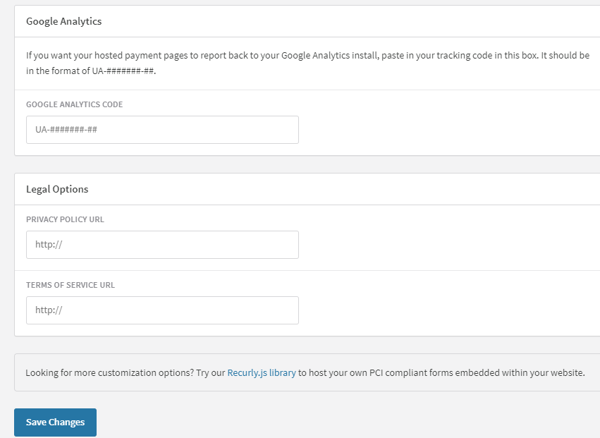 Hosted page settings-google-analytics