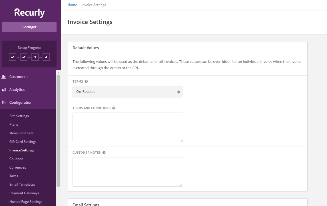 Invoice settings- Default-values