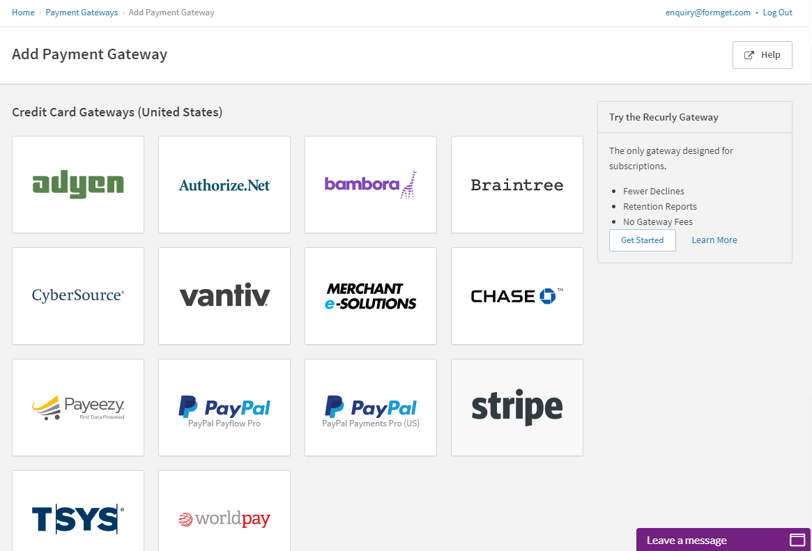 Credit Card Gateways (US)