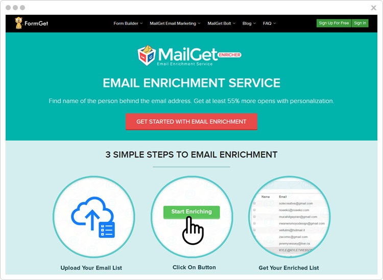 MailGet Enricher Profile Search Engine