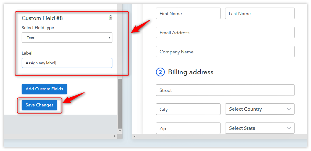 text field, text area field, number field, and the upload file