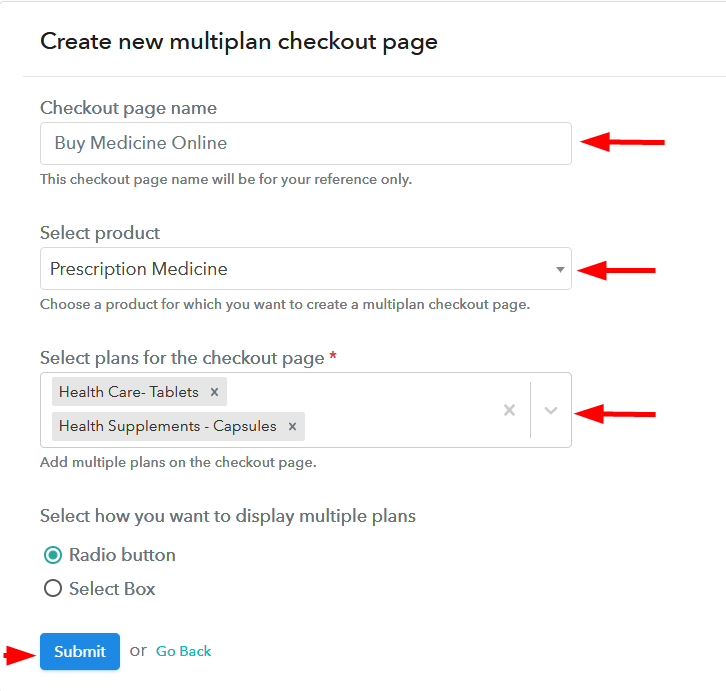 Multiplan Checkout Page to Sell Medicine Online