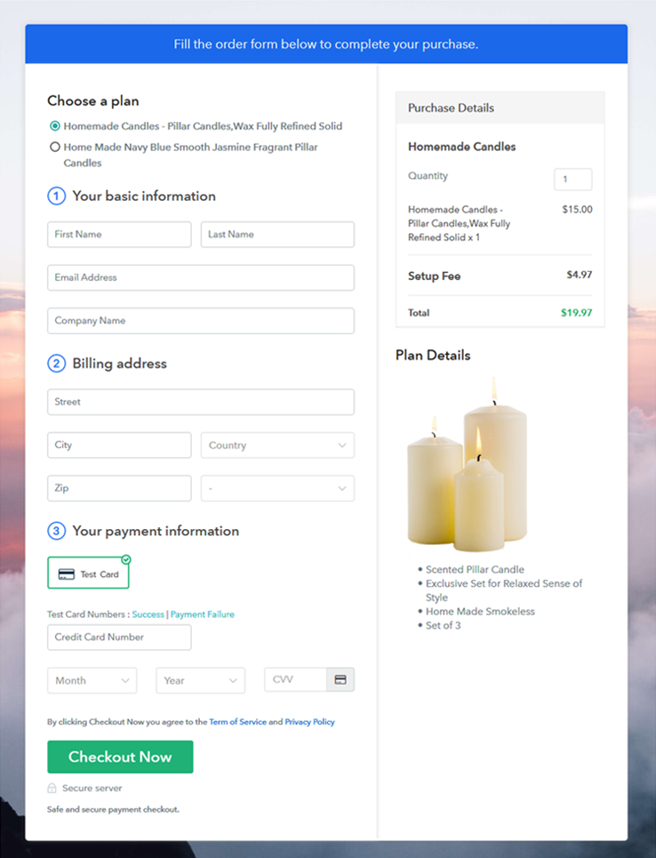 Multiplan Checkout Page - Start Candles Buisness Online