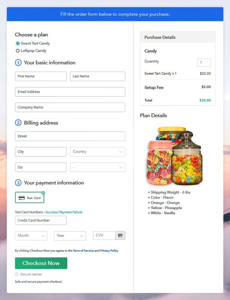 Multiplan Checkout Page to Start Candy Business Online