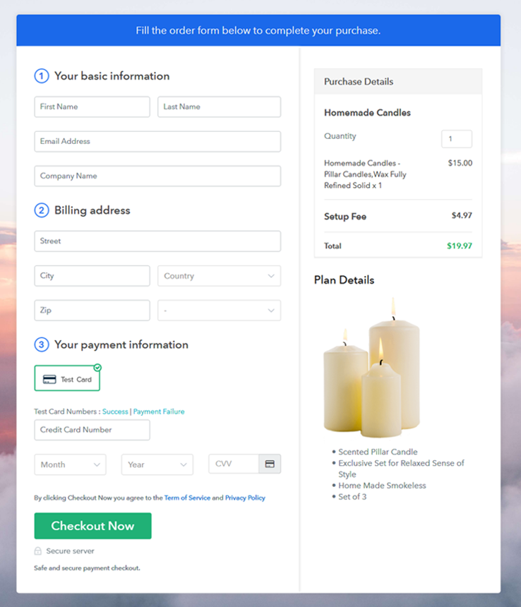 Single Checkout Page - Sell Candles Online