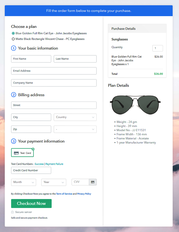 View Multiplan Checkout Page