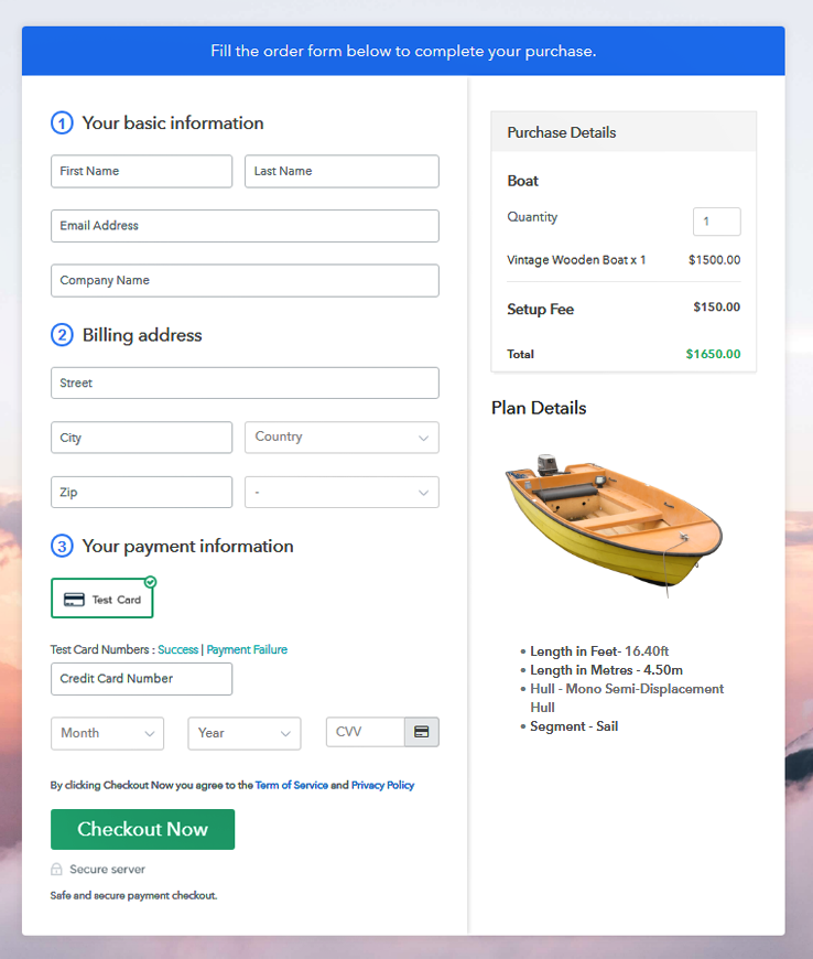 Checkout Page To Sell Boat Online