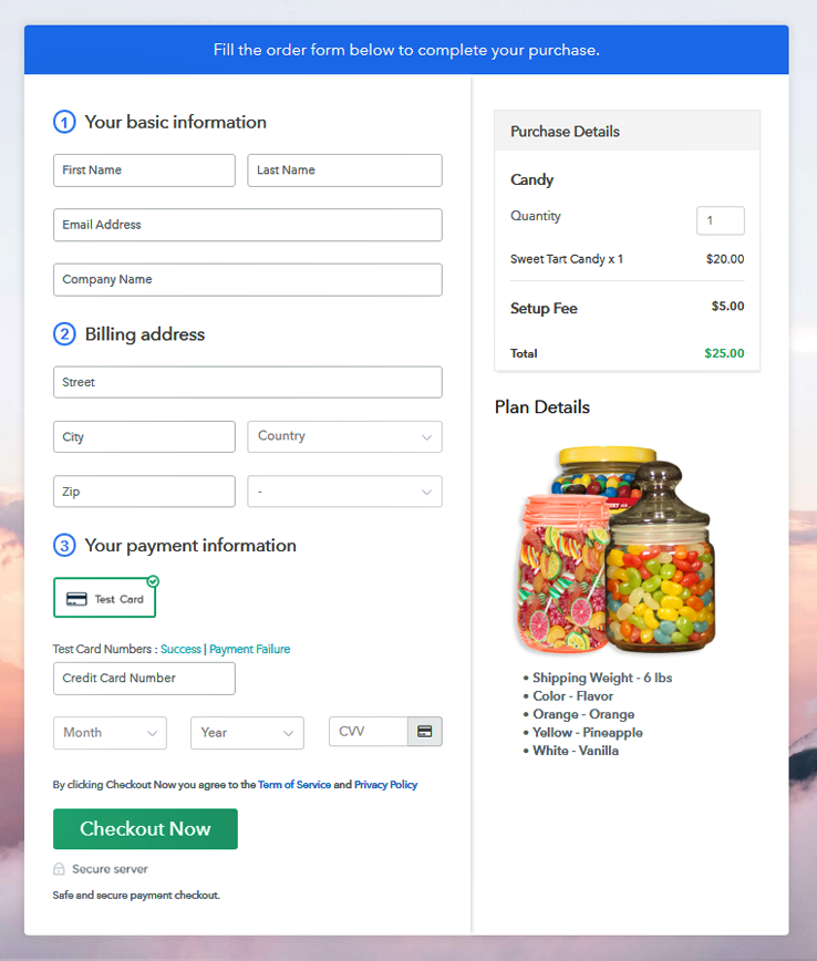 Checkout Page to Start Candy Business Online