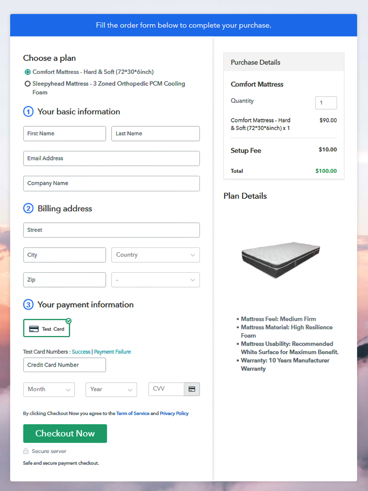 Multiplan Checkout Page To Sell Mattress Online