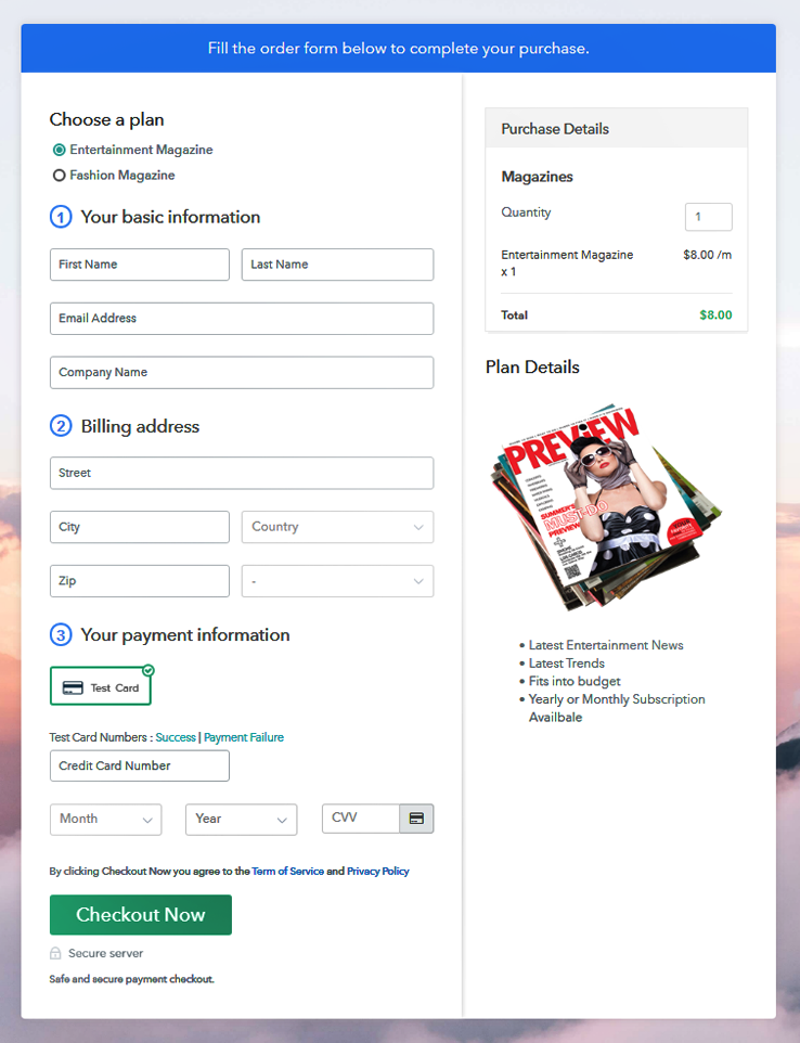 Multiplan Checkout Page