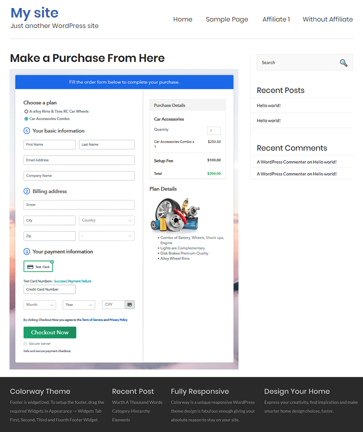 Multiplan Checkout Page to Sell Auto Parts Online