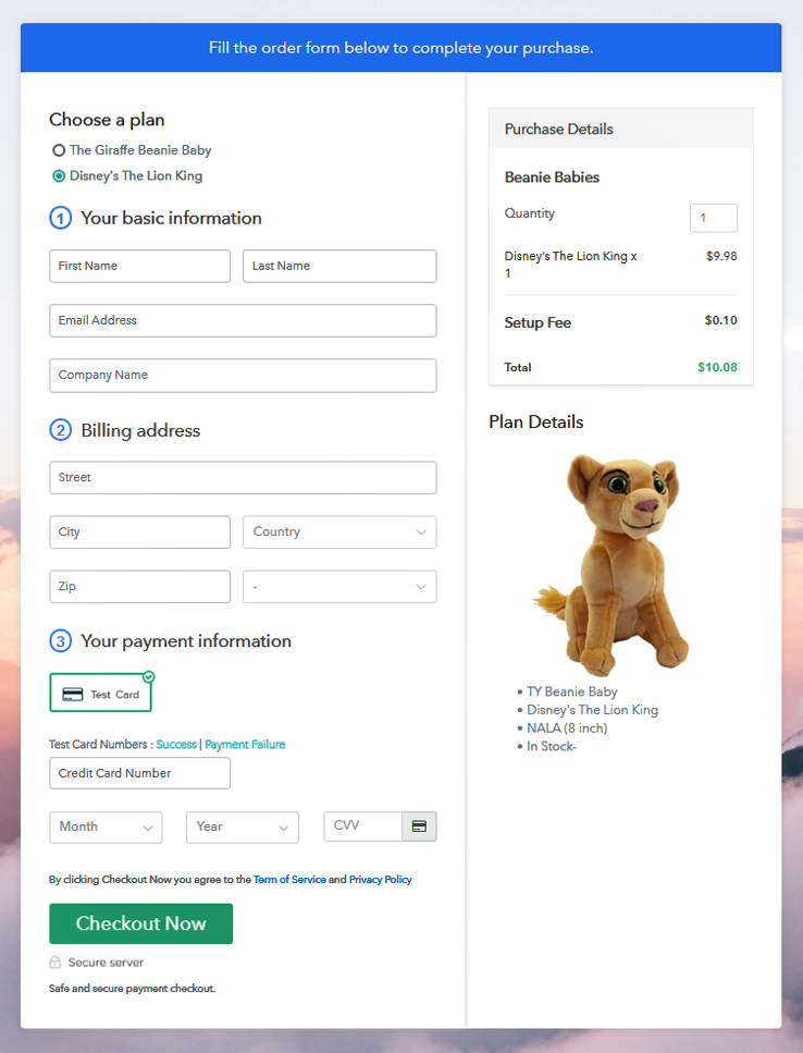 Multiplan Checkout Page to Sell Beanie Babies Online