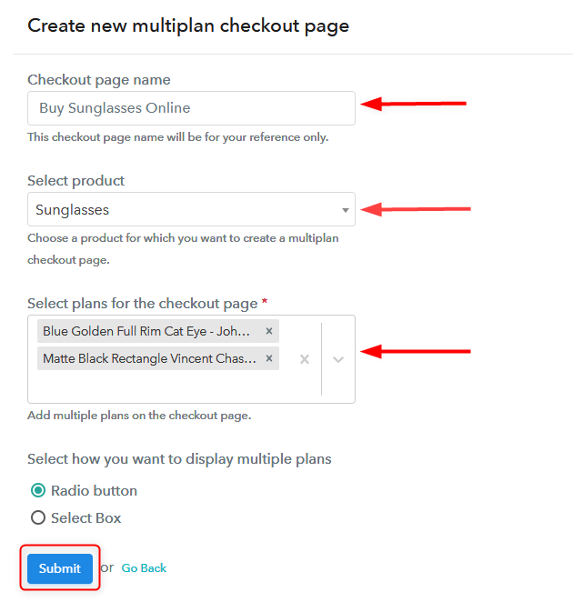 Create Multiplan Checkout - Selling Sunglasses Online