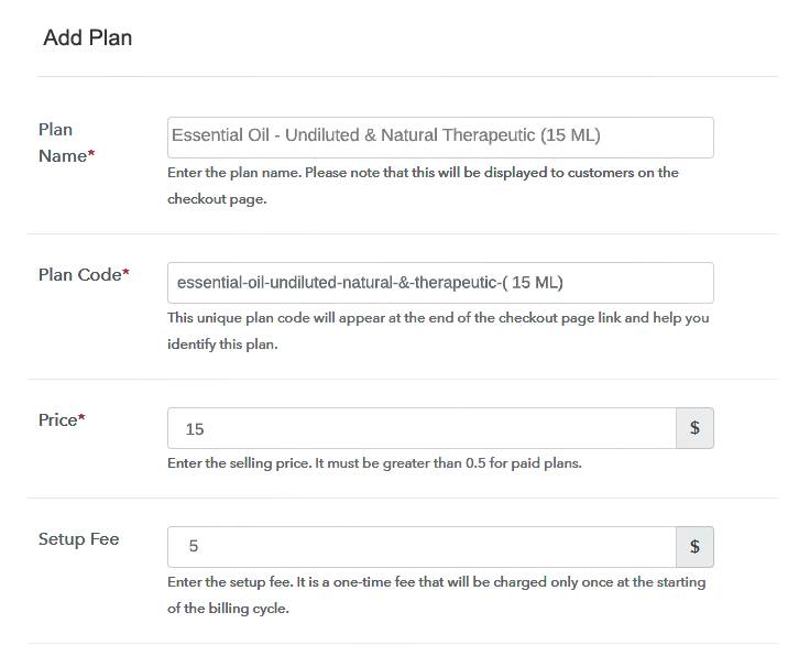 Specify the Plan and Pricing To Sell Essential Oil