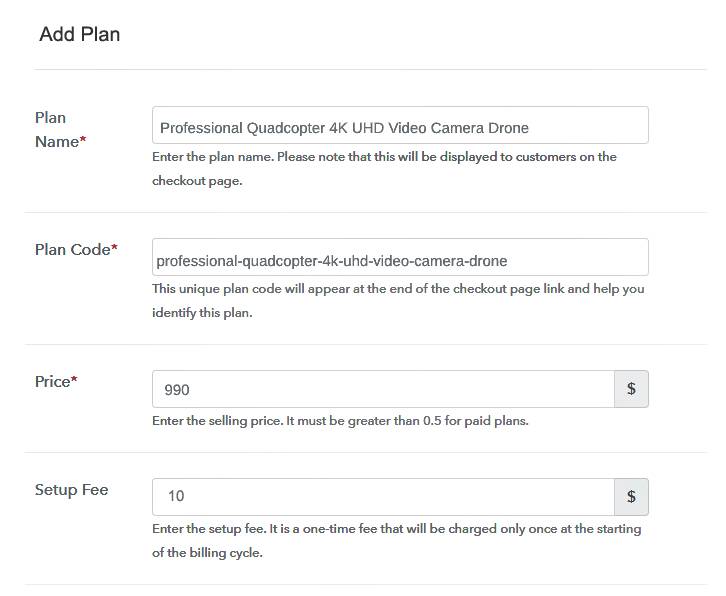 Specify The Plan And Pricing to Sell Drones Online