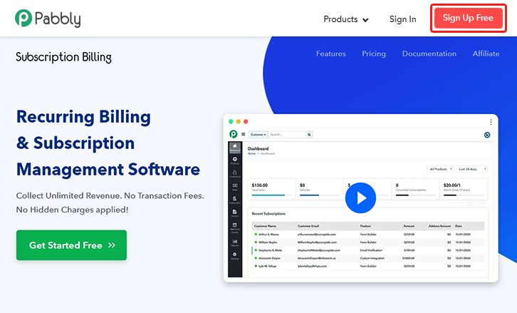 Signup in Pabbly Subscription Billing