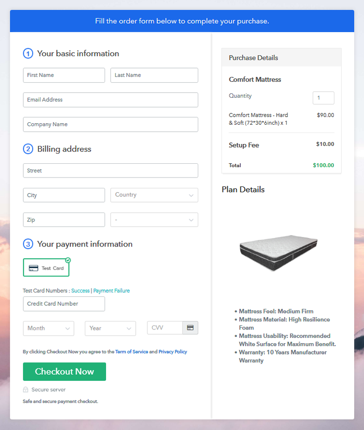 Checkout Page To Sell Mattress Online