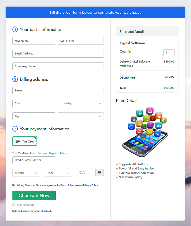 Checkout Page to Sell Software Online