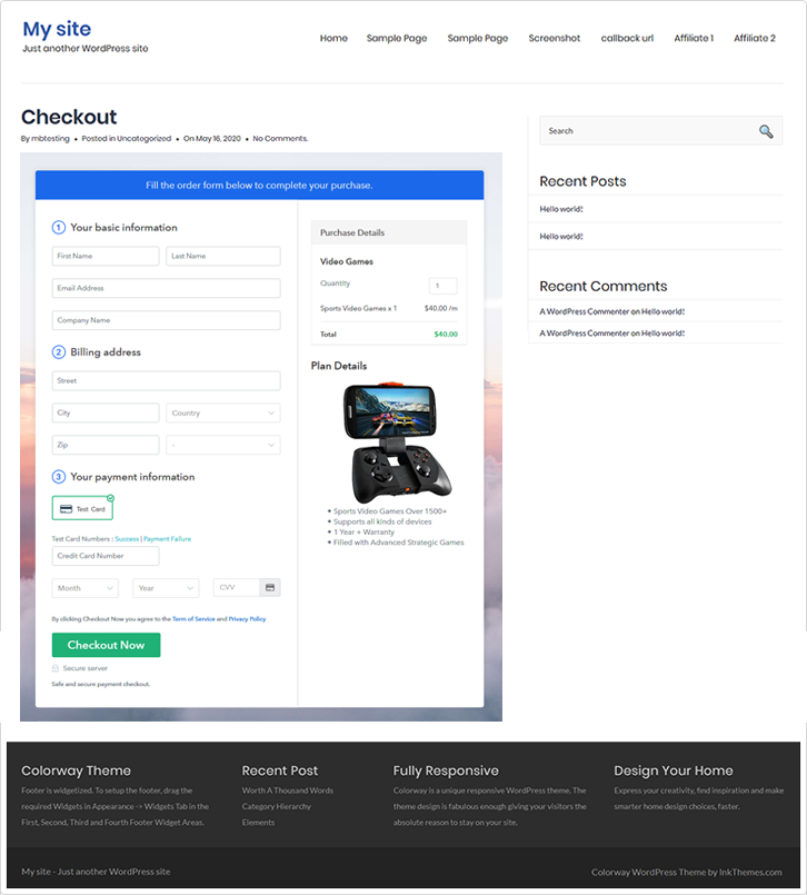 Checkout Page View on Website to Sell Video Games Online