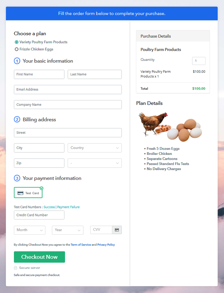 multiplan checkout to sell poultry farm products online