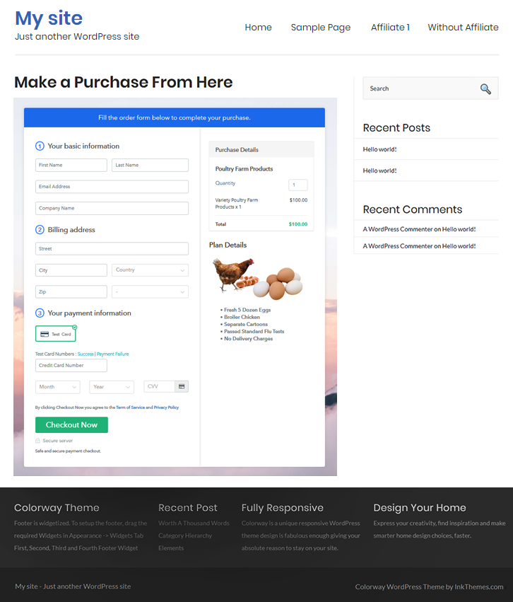 embedding checkout to sell poultry farm products online