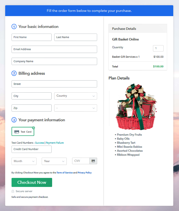 Final Checkout Page Gift Basket Services Online