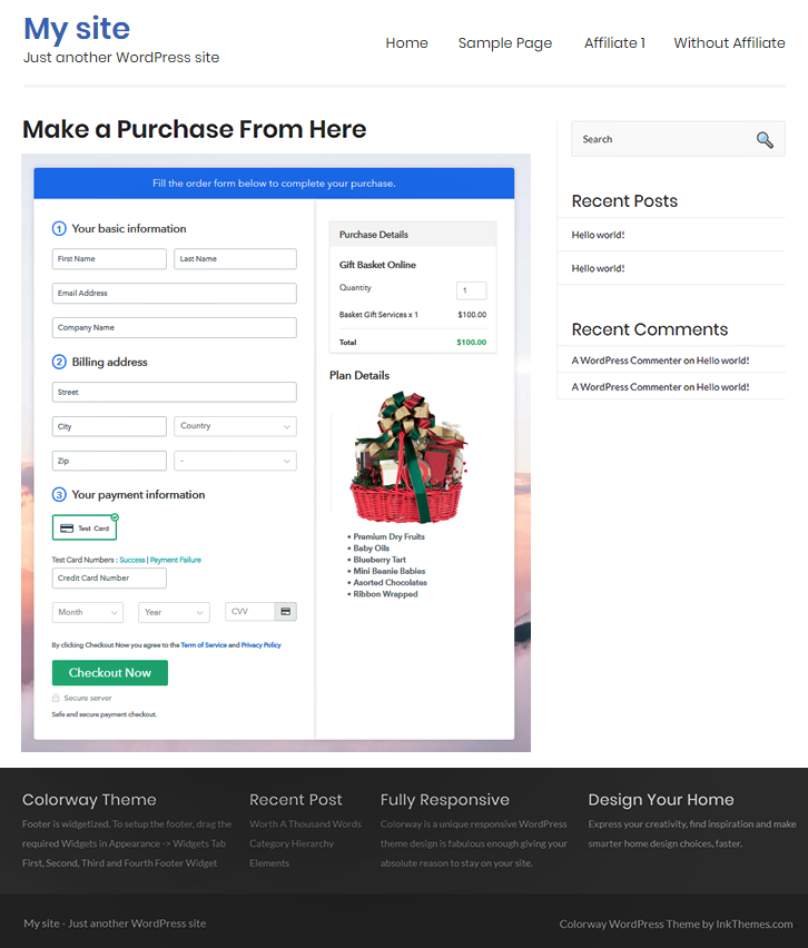 Embedding Checkout Page to Sell Gift Basket Services Online