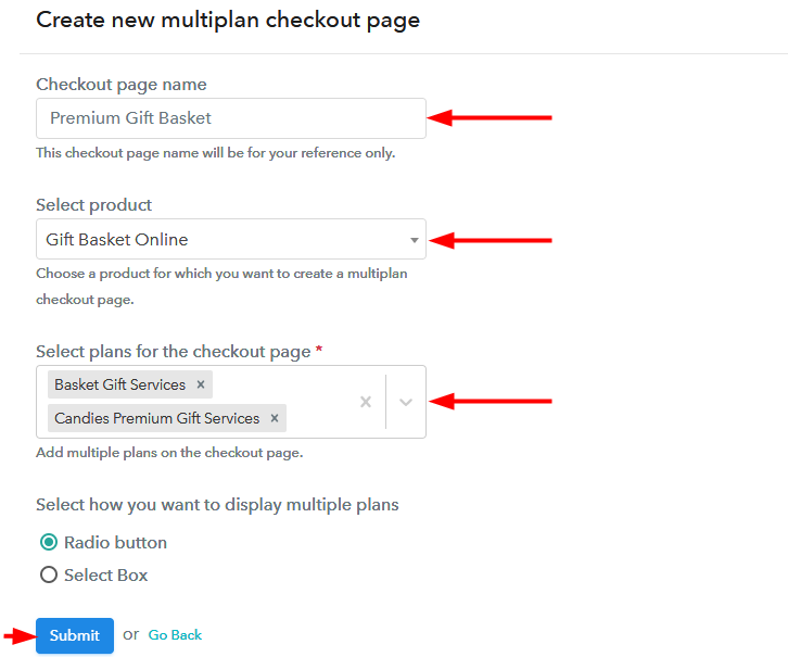 creating multiplan checkout