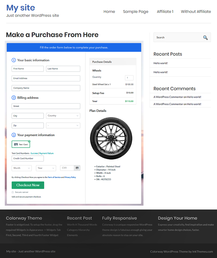 embed on wordpress to sell wheels 