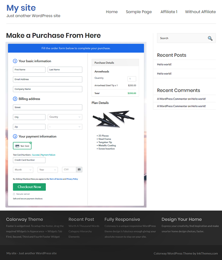 Wordpress Embedding Of Checkout Pages