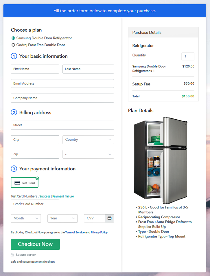 Multiplan Checkout Page to Start Refrigerator Business Online