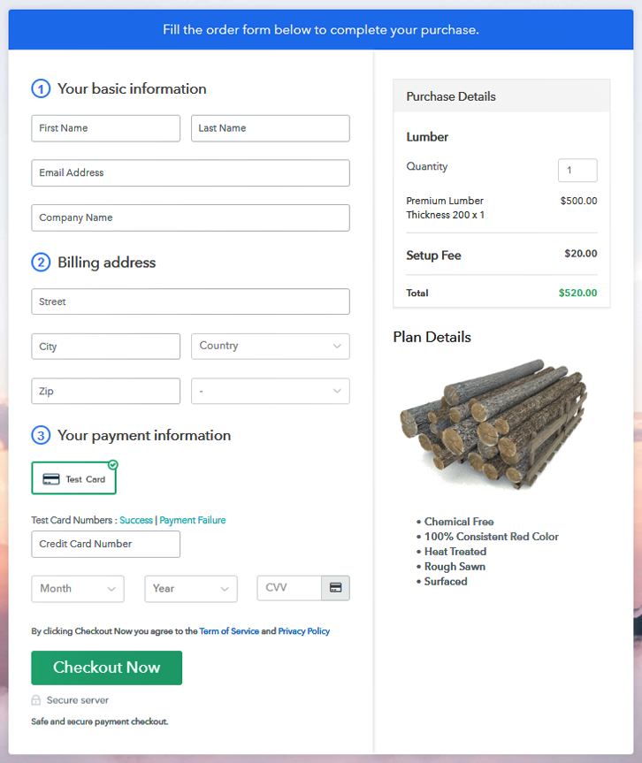 Preview of Checkout to Sell Lumber Online