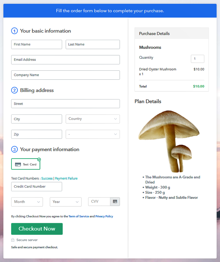 Checkout Page to Start Selling Mushrooms Online