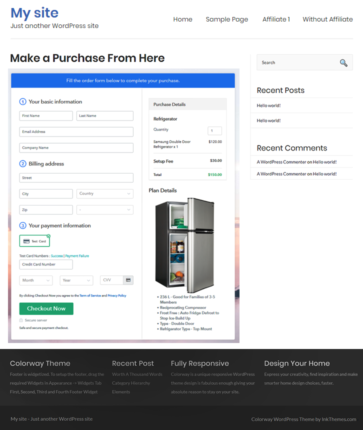 Checkout Page on WordPress Site to Start Refrigerators Business Online