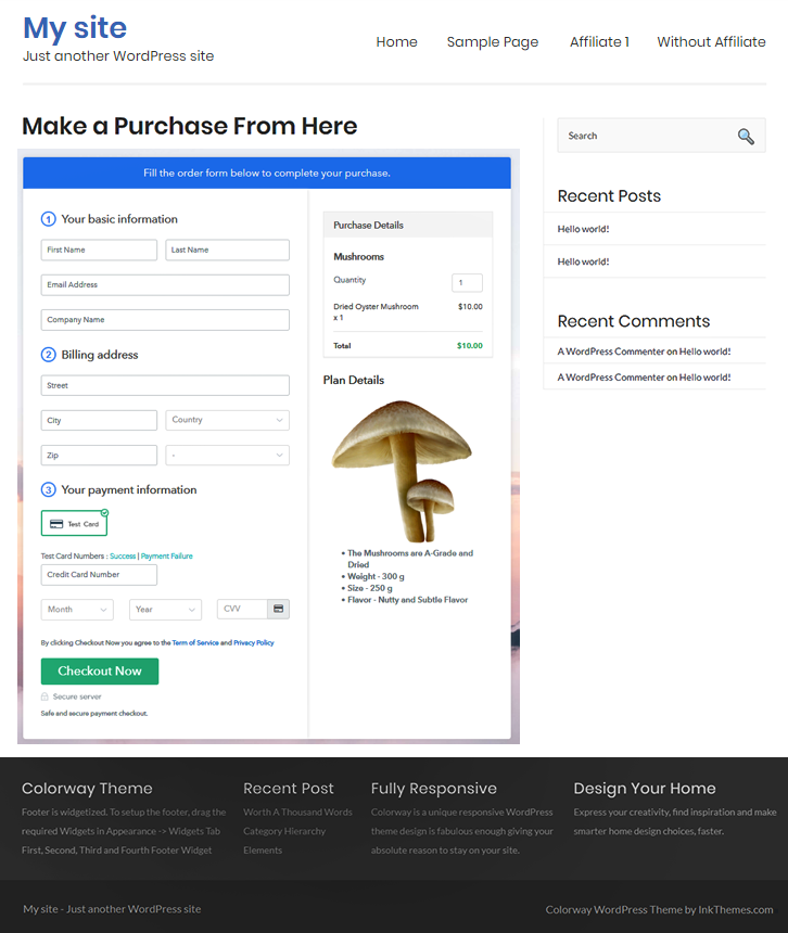 Checkout Page on WordPress Site to Sell Mushrooms Online