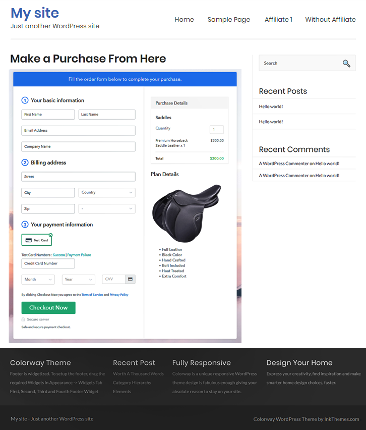 Embed checkout to Sell Saddles Online