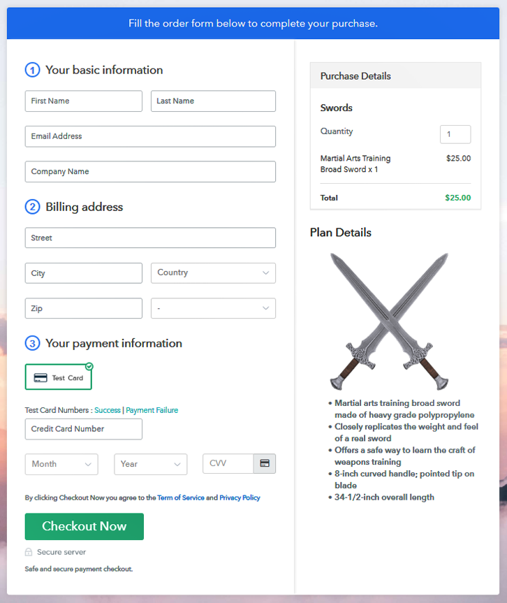 Checkout to Sell Swords Online