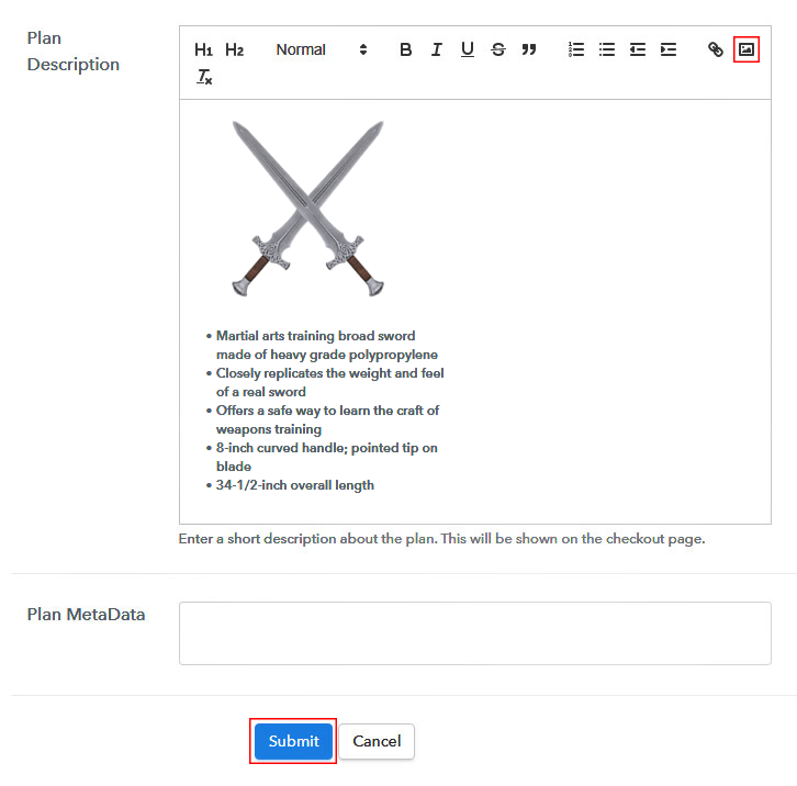 Add Product Description to Sell Swords Online