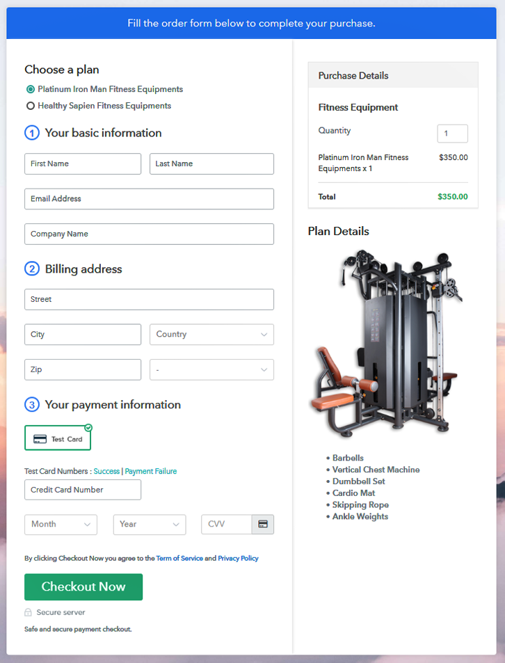 Multiplan Checkout to Sell Fitness Equipments Online 