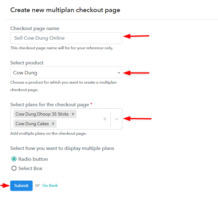 Create Multiplan Checkout Page