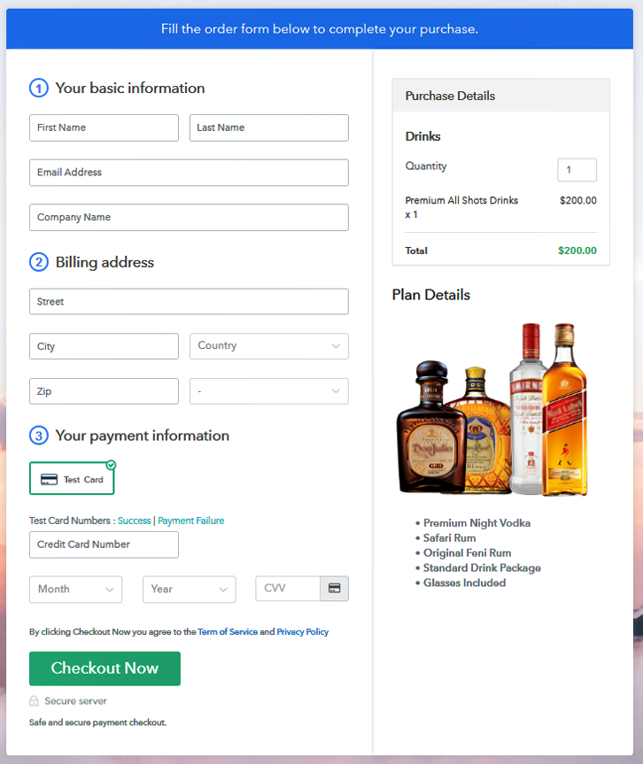 Checkout to Sell Drinks Online