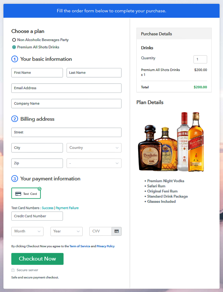 Checkout to Sell Drinks Online
