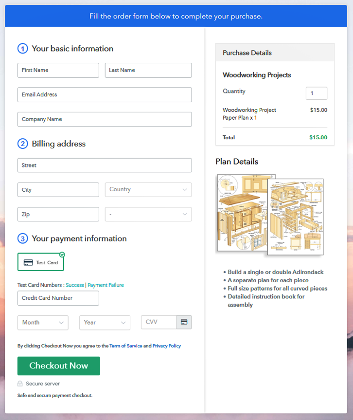 Preview Checkout Page to Sell Woodworking Projects Online