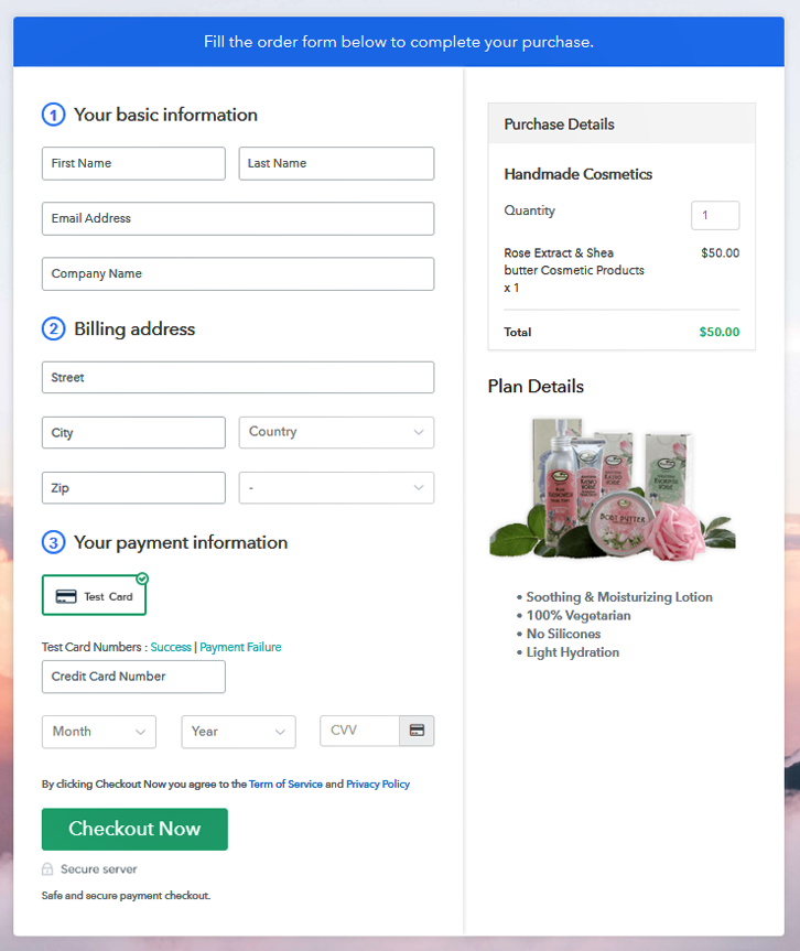 Checkout Page to Sell Handmade Cosmetics Online