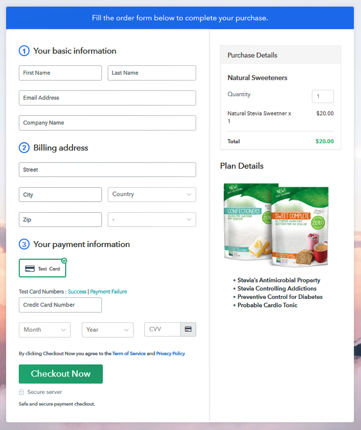 Checkout Page Sell Natural Sweeteners Online