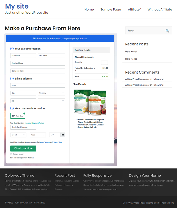 Checkout Page on WordPress Site to Start Natural Sweeteners Business Online