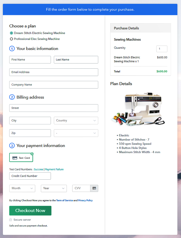 Multiplan Checkout of Sewing Machine Online 
