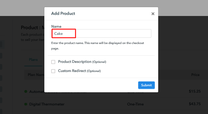 Add Product Name to Sell Cakes Online