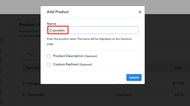 Add Product Name to Sell Cupcakes Online