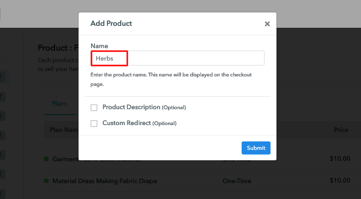 Add Product Name to Sell Herbs Online